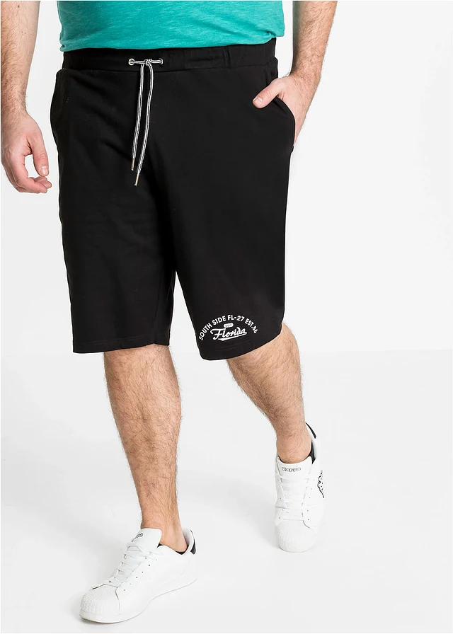 Jersey bermuda van biologisch katoen, Kleur: zwart met print