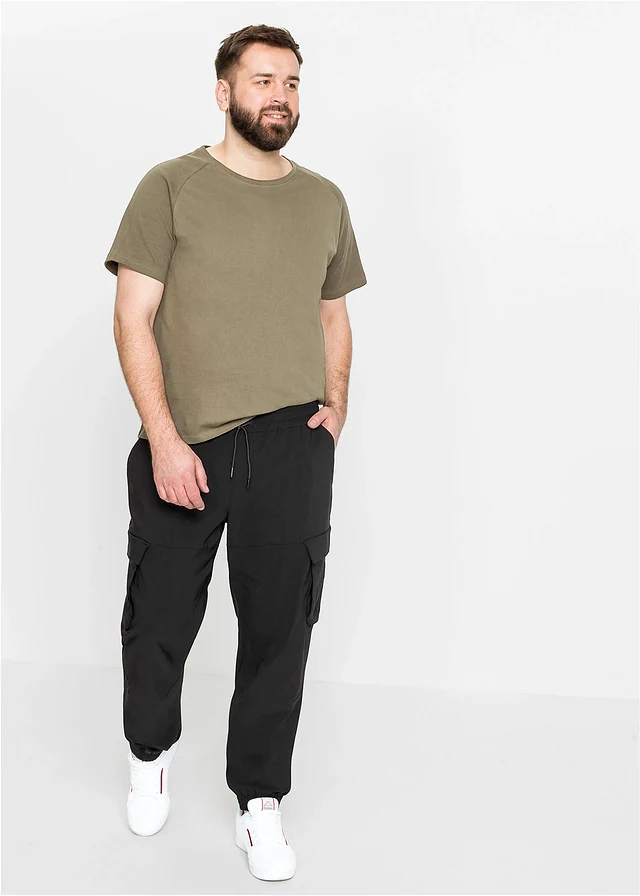 Pantalon taille extensible avec poches cargo, droit et regular, Couleur: noir