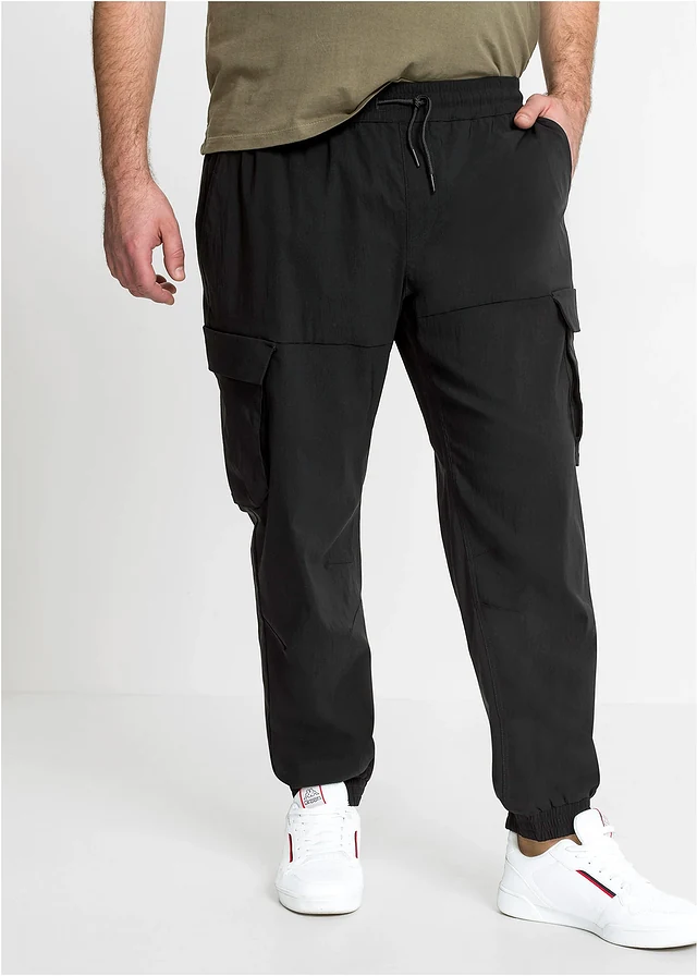 Regular fit stretch instapbroek met cargozakken, straight, Kleur: zwart