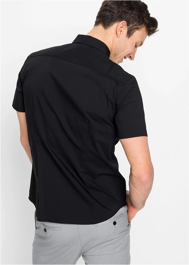 Chemise manches courtes extensible, slim, Couleur: noir