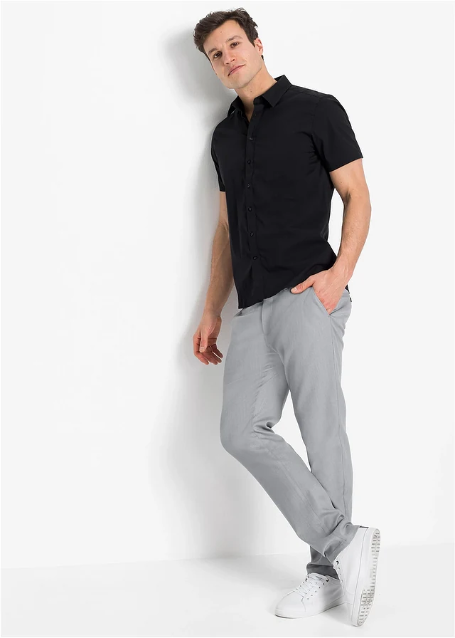 Chemise manches courtes extensible, slim, Couleur: noir