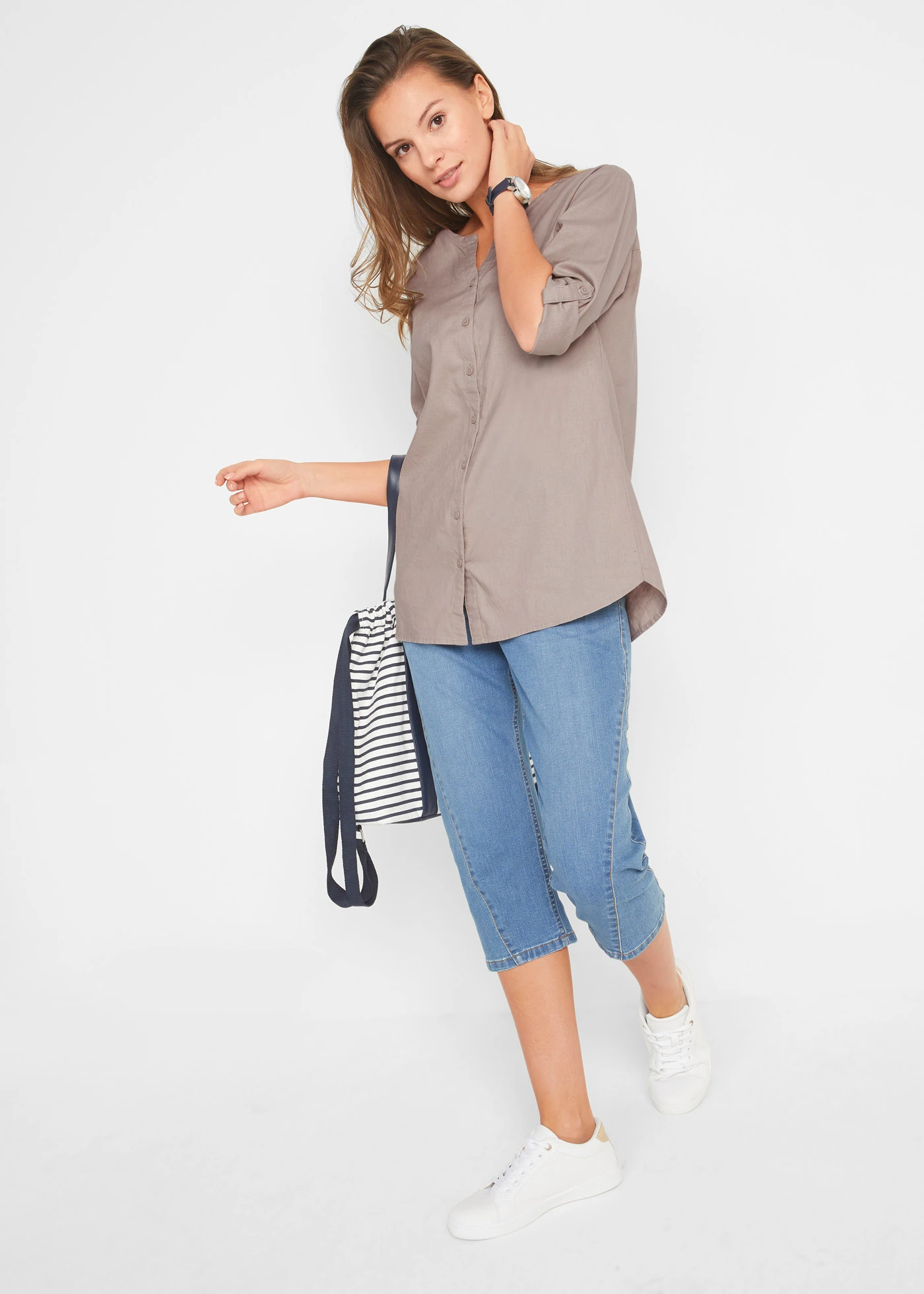 Halenka se lnem, 3/4 rukáv • béžovošedá • bonprix obchod