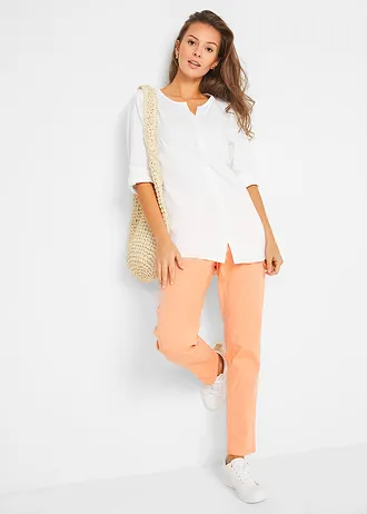 Blouse met linnen, 3/4 mouw, Kleur: wit