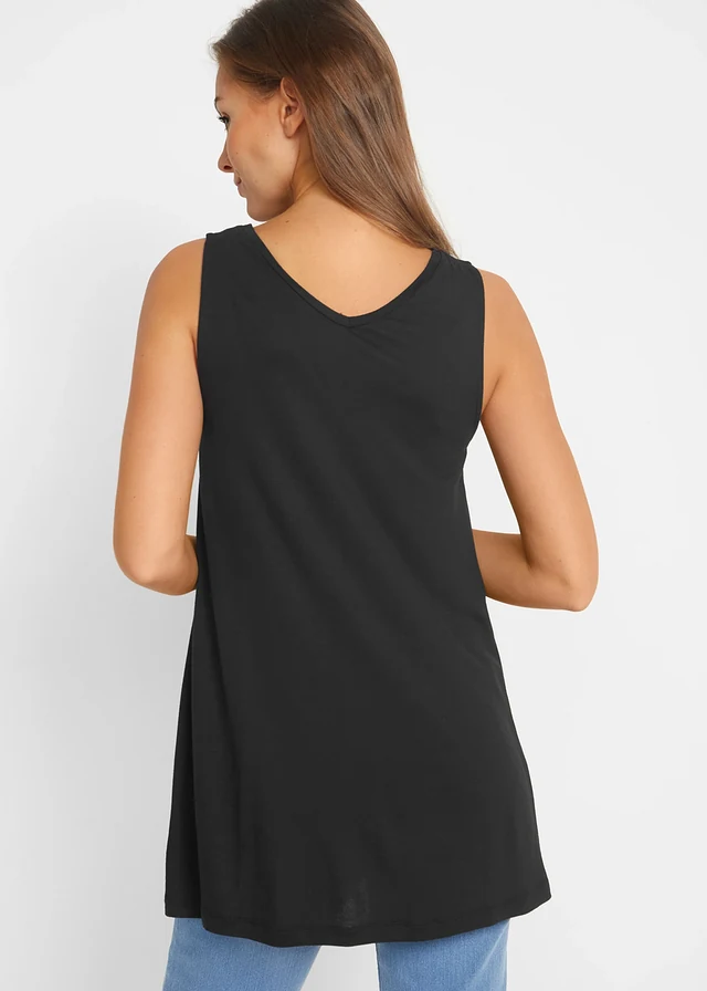 Lange top in een viscosemix, Kleur: zwart