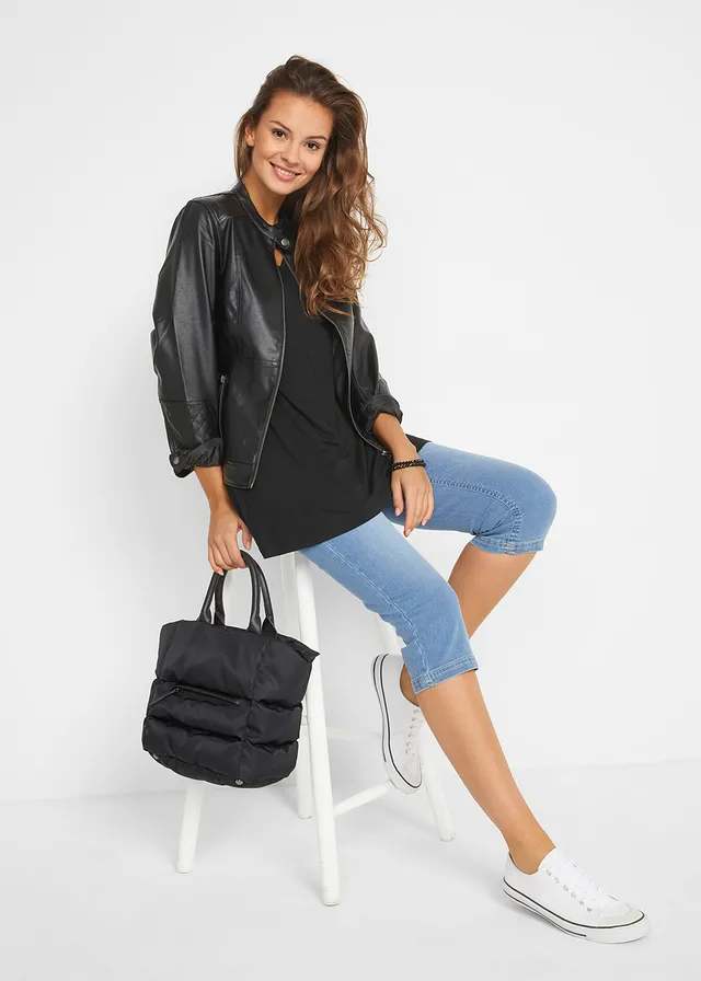 Top long en viscose extensible, Couleur: noir