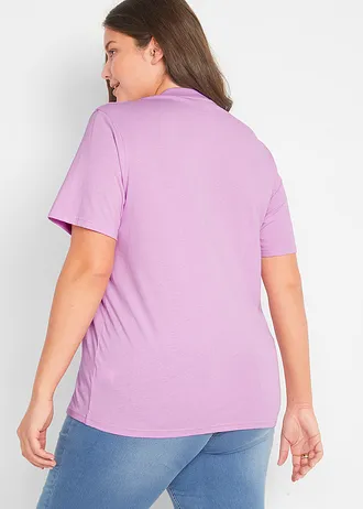 Lot de 5 T-shirts longs et amples à col V, Couleur: rose/mauve clair/menthe/jaune elfique/bleu foncé