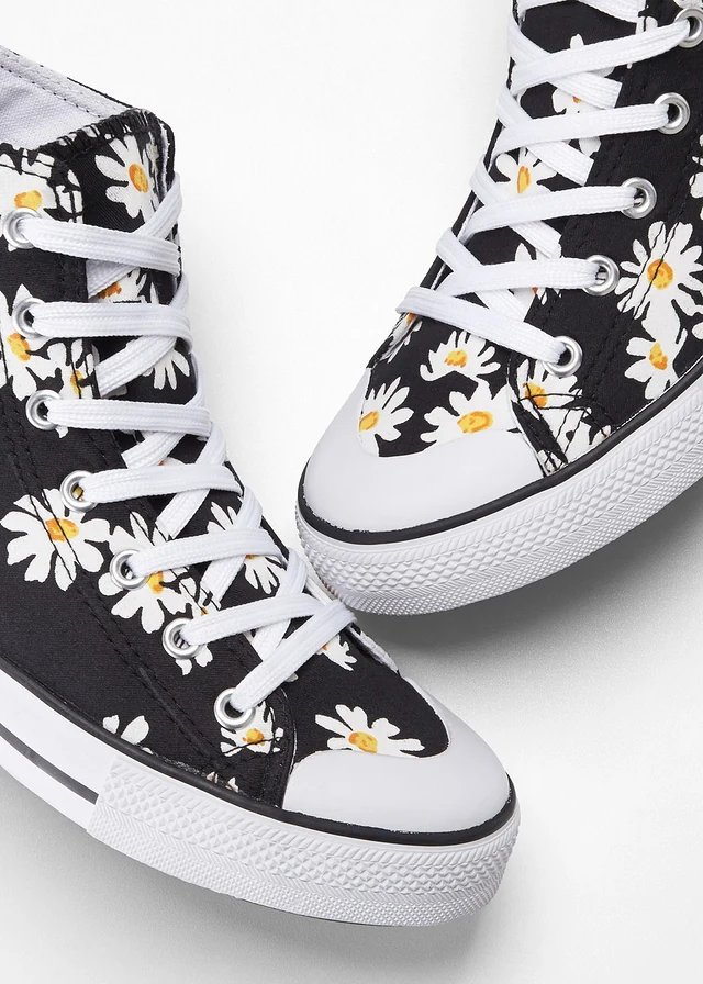 Baskets montantes, Couleur: noir-fleurs