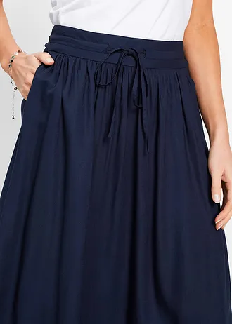 Dlouhá sukně z viskózy s pohodlným pasem a vázačkou • tmavě modrá • bonprix obchod