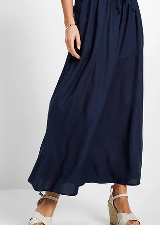 Dlouhá sukně z viskózy s pohodlným pasem a vázačkou • tmavě modrá • bonprix obchod