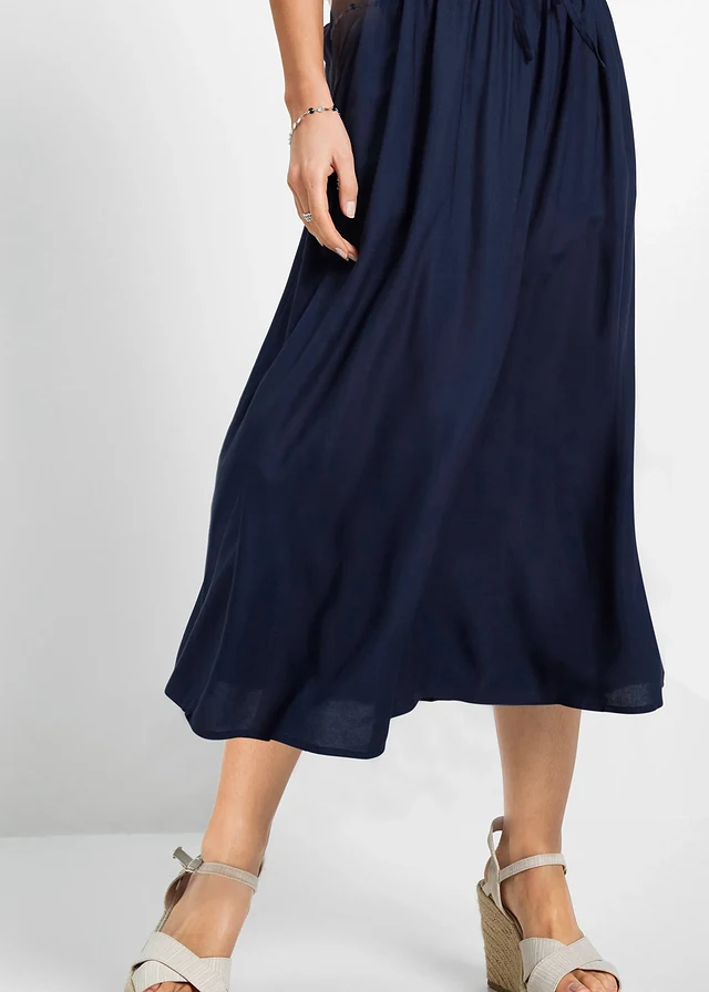 Jupe longue en viscose avec taille élastique et lien à nouer • bleu foncé • product-page.page-title-suffix