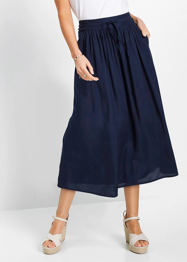 Jupe longue en viscose avec taille élastique et lien à nouer