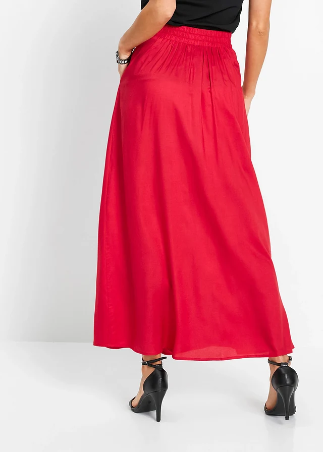 Maxirok van viscose met comfortband en strikkoordjes, Kleur: rood