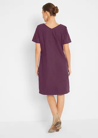 Mini jurk met linnen, Kleur: vlierbes