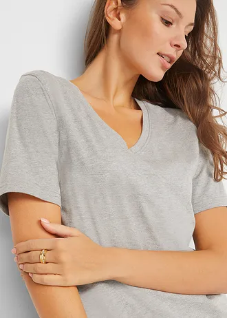 Lot de 2 T-shirts longs col V • gris clair chiné + anthracite chiné • Boutique bonprix