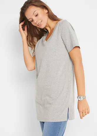 Basic longshirt met V-hals (set van 2), Kleur: lichtgrijs gemêleerd+antraciet gemêleerd