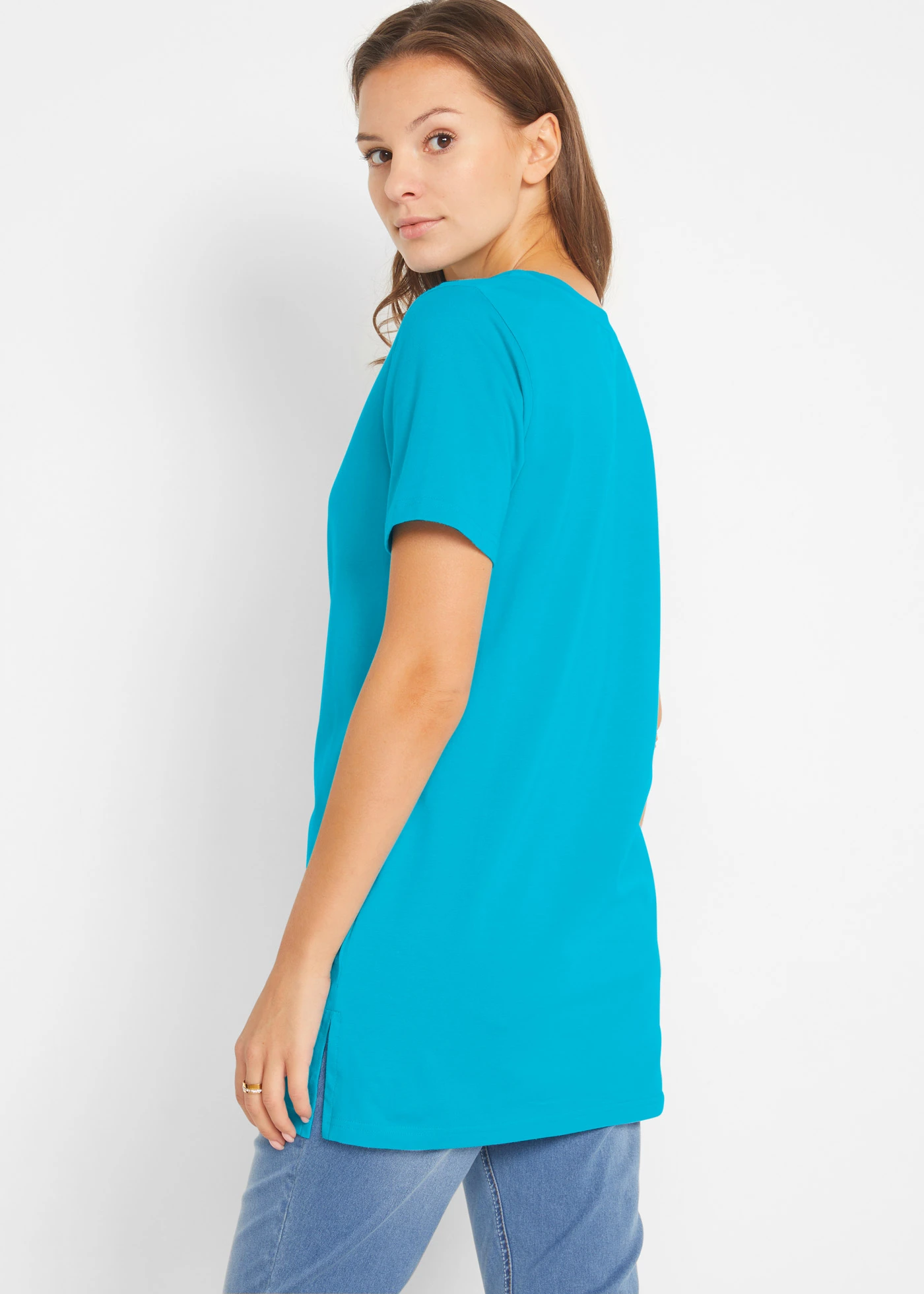 Tricou lung cu decolteu în V (set/2 buc.) • turcoaz+bleumarin • magazin bonprix