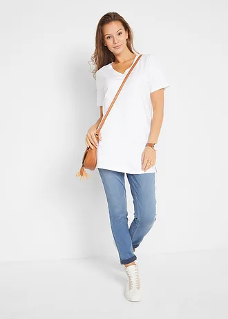 Basic longshirt met V-hals (set van 2), Kleur: zwart+wit