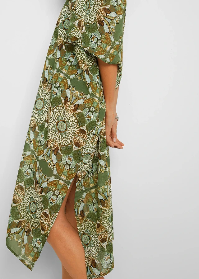 Tunique de plage oversize en crêpe léger, Couleur: vert/beige floral