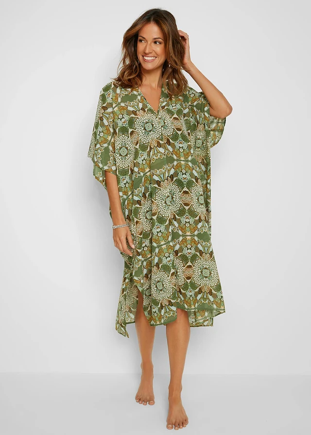 Tunique de plage oversize en crêpe léger • vert/beige floral • product-page.page-title-suffix