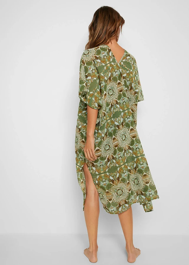 Tunique de plage oversize en crêpe léger, Couleur: vert/beige floral