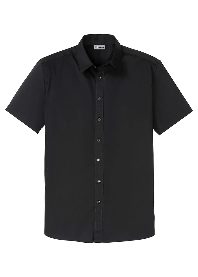 Chemise manches courtes extensible, slim, Couleur: noir