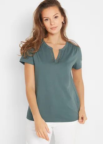 Tričko s ozdobným výstřihem • eukalyptově zelená • bonprix obchod