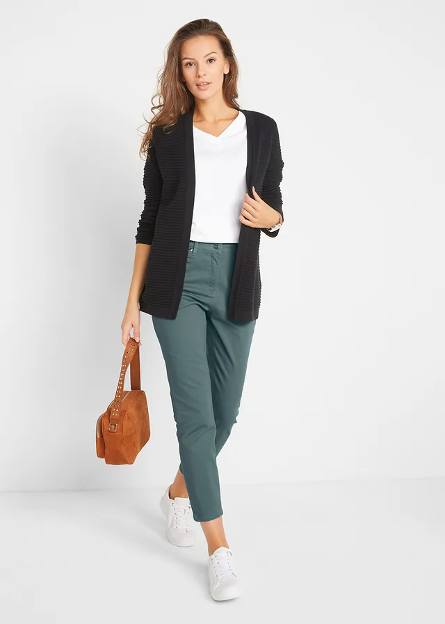 7/8 slim fit stretch broek, high waist, Kleur: eucalyptusgroen