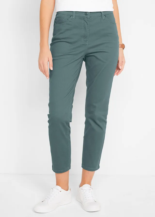 7/8 slim fit stretch broek, high waist, Kleur: eucalyptusgroen