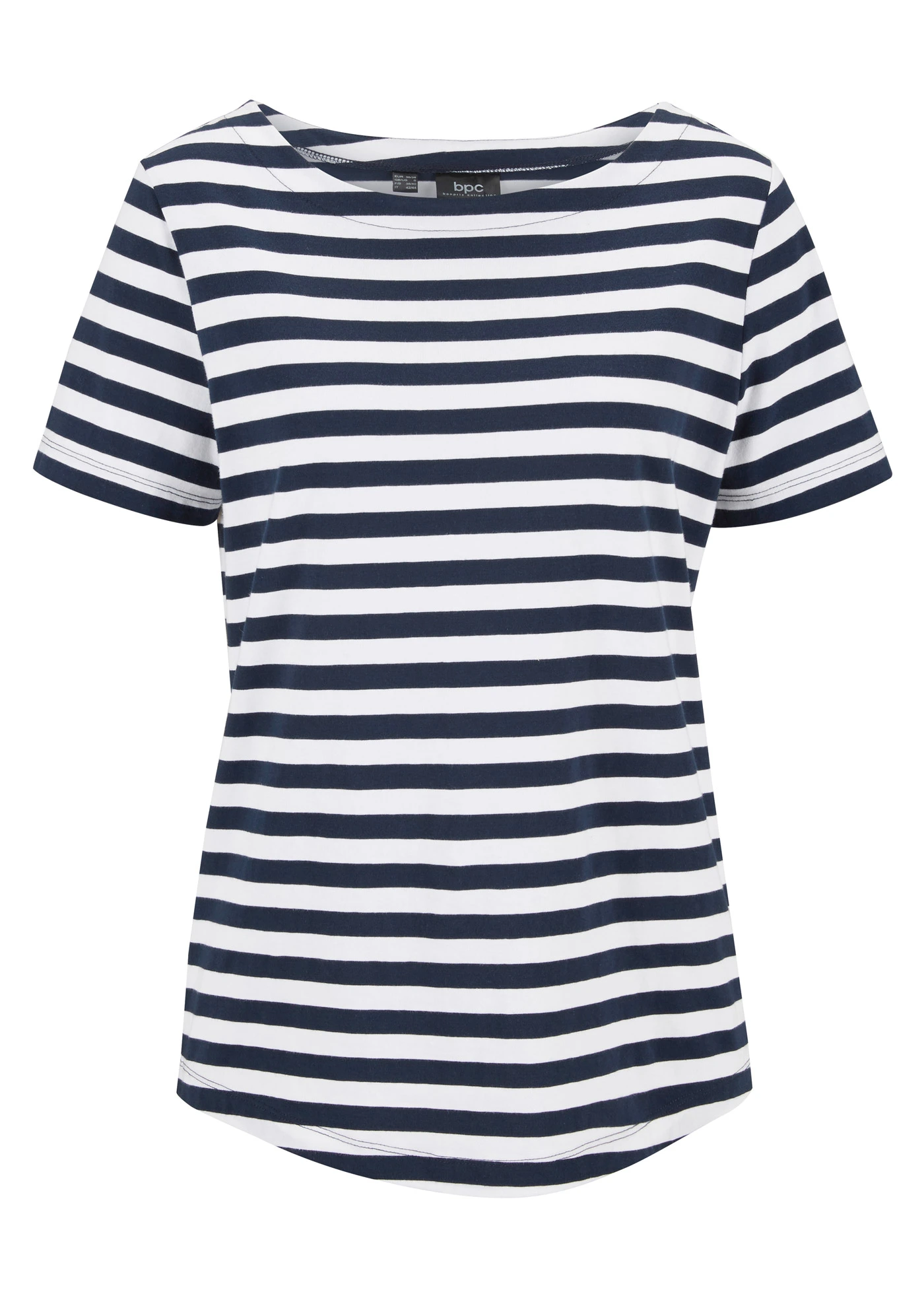 Tricou cu decolteu bărcuță • alb/bleumarin dungat • magazin bonprix