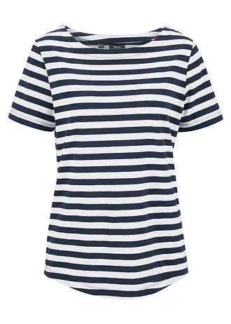 Tricou cu decolteu bărcuță • alb/bleumarin dungat • magazin bonprix