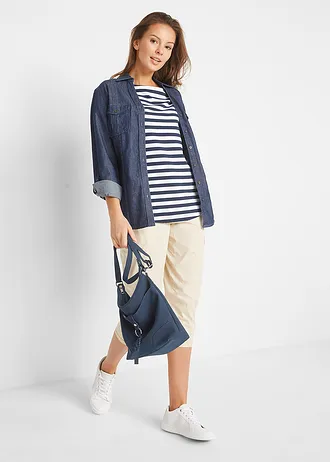 T-shirt met boothals • wit-donkerblauw gestreept • bonprix online shop