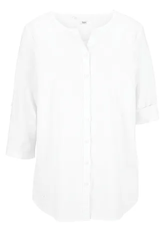 Bluză cu in, mâneci 3/4 • alb • magazin bonprix