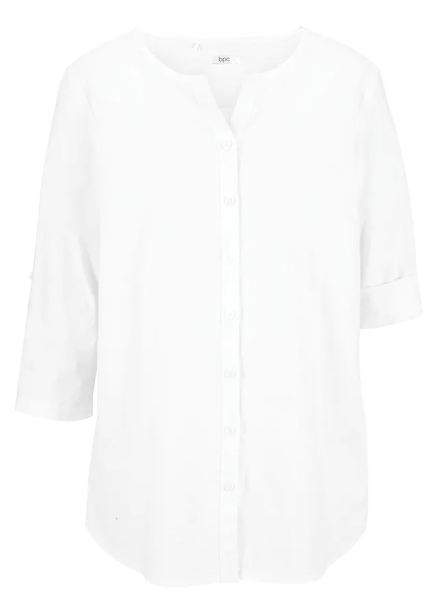 Bluză cu in, mâneci 3/4 • alb • magazin bonprix