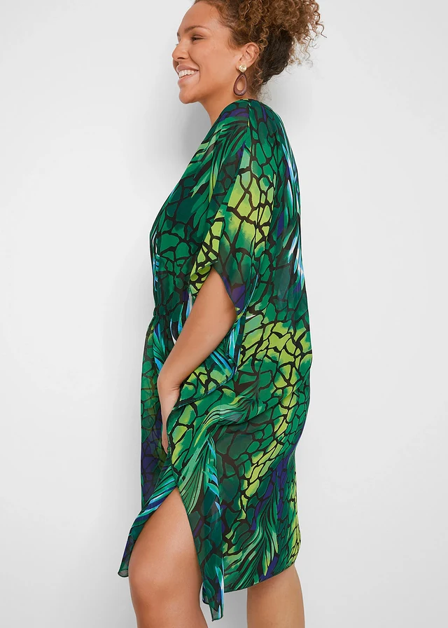 Tunique de plage en mousseline, Couleur: vert imprimé