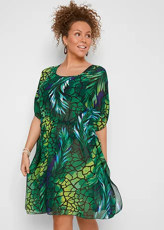Strandtuniek van chiffon, Kleur: groen gedessineerd