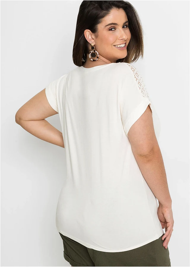 T-shirt doux en viscose extensible, Couleur: écru