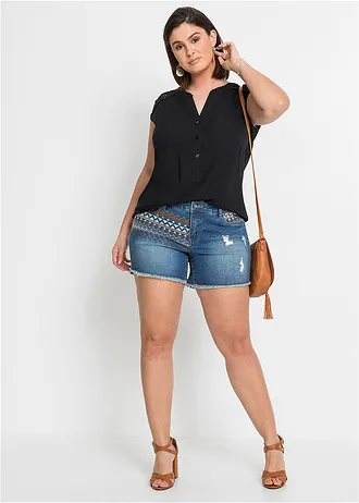 Blousetop van pure viscose, Kleur: zwart