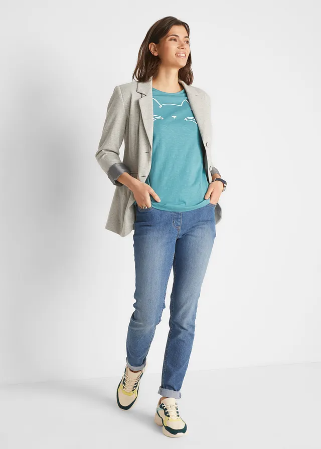 T-shirt avec imprimé chat, Couleur: cobalt turquoise mat-blanc