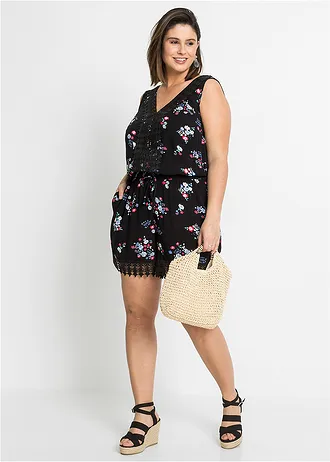 Overal s krajkou, barva: černá s květy