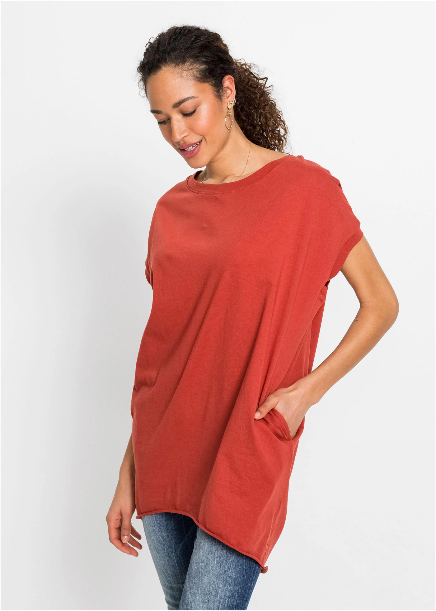 Longshirt van katoen • karmijnrood • bonprix online shop