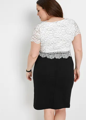 Robe avec dentelle, Couleur: noir-écru