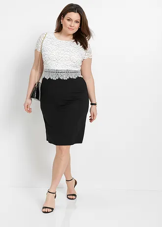 Robe avec dentelle, Couleur: noir-écru