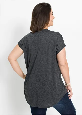 Dlouhé triko z viskózové směsi, barva: černý melír s potiskem