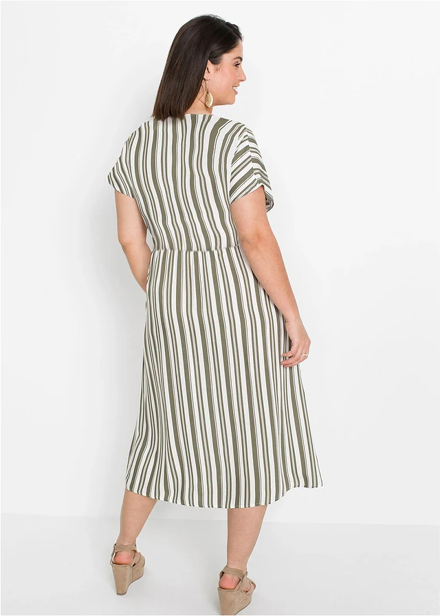 Robe en viscose douce, Couleur: olive/blanc rayé