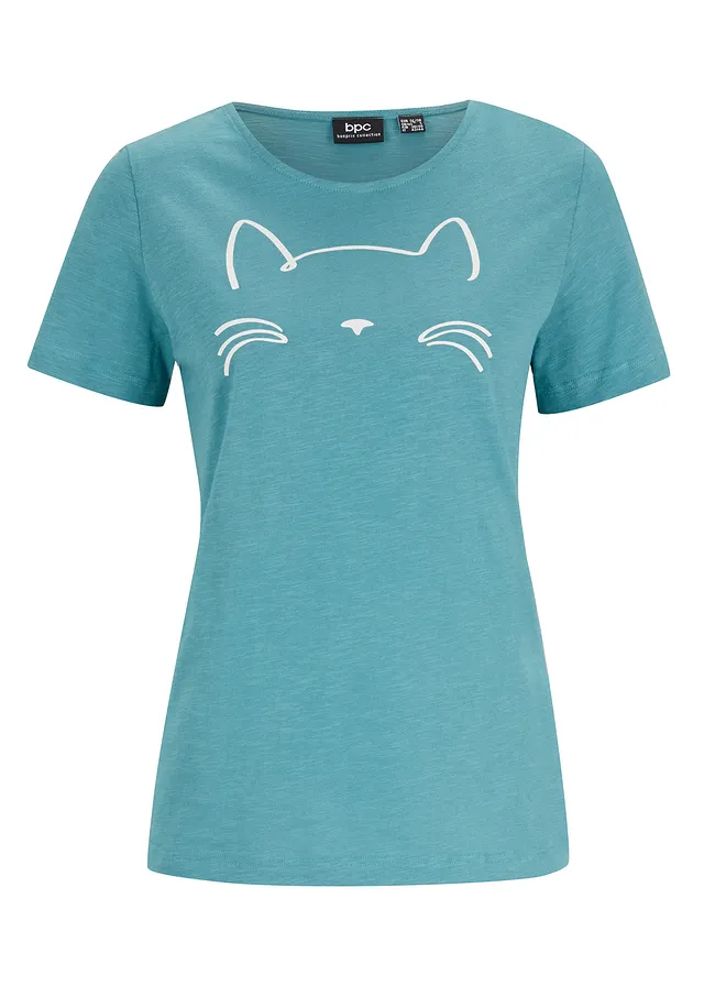 Bluză cu mânecă scurtă și print pisică