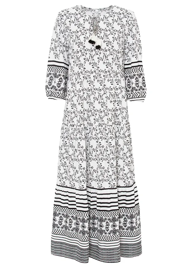 Dlouhé šaty ze splývavé viskózy • bílo-černá s grafickým potiskem • bonprix obchod