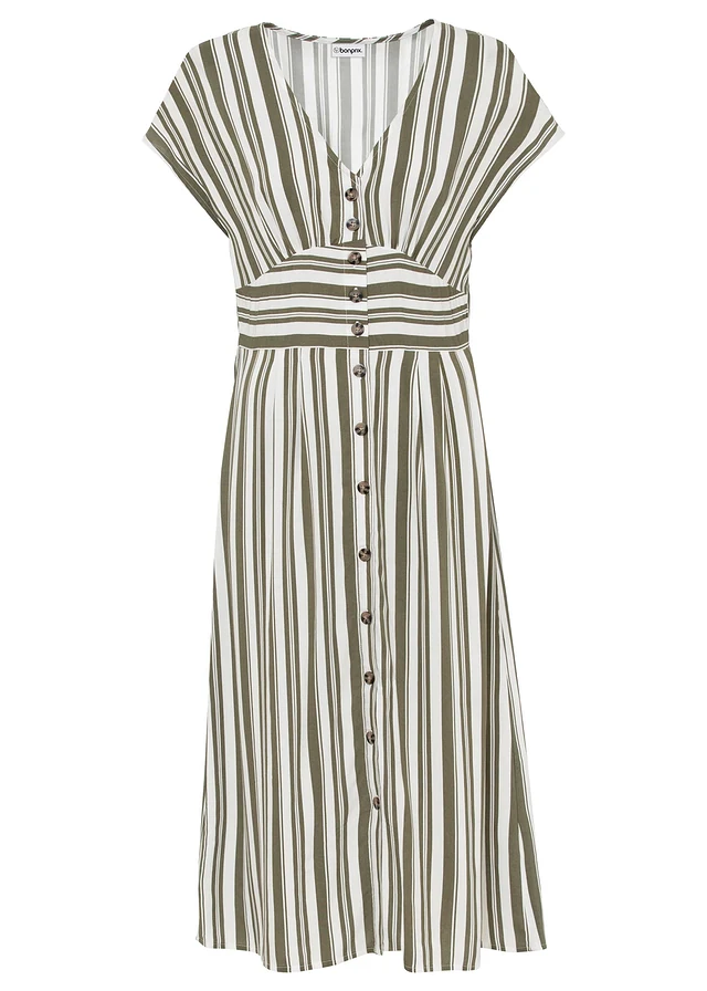 Robe en viscose douce, Couleur: olive/blanc rayé