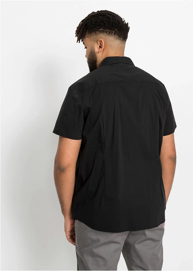 Stretch overhemd met korte mouwen, slim fit, Kleur: zwart
