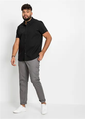 Stretch overhemd met korte mouwen, slim fit, Kleur: zwart