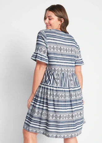 Robe en jersey de viscose mélangée, Couleur: blanc/bleu foncé imprimé